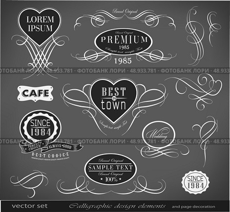 calligraphic design elements, page decoration and labls / vector set. Стоковая иллюстрация, агентство Ingram Publishing / Фотобанк Лори