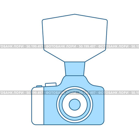 Camera With Fashion Flash Icon. Thin Line With Blue Fill Design. Vector Illustration. Стоковая иллюстрация, агентство Ingram Publishing / Фотобанк Лори