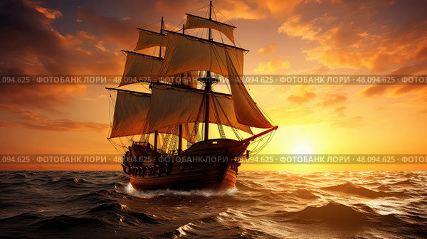 captain pirate ship sailing to sea ai generated. Стоковое AI-изображение, AI-художник Vectorwin / Фотобанк Лори
