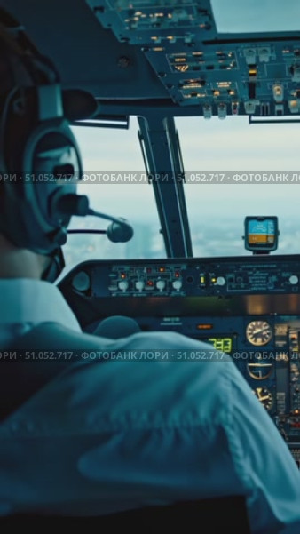 Captivating Moments in a Cockpit: A Pilot's Perspective from Takeoff to Cruising Altitude, Showcasing an Engaging View of Advanced Aviation Instruments. Стоковое AI-видео, аниматор Владимир Федоров / Фотобанк Лори
