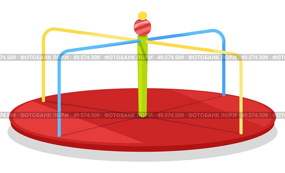 Carousel is equipment in yards on which children sit or stand and are pushed. Merry go round usually placed in play areas for kids marrymaking vector. Children Carousel for Merrymaking on Free Time. Стоковая иллюстрация, агентство Ingram Publishing / Фотобанк Лори