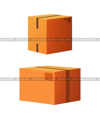 Carton package box with adhesive tape isolated icons vector 3D side view. Containers made of cardboard for product and items transportation, safe storage. Carton Package with Adhesive Tape Icon Vector. Стоковая иллюстрация, агентство Ingram Publishing / Фотобанк Лори