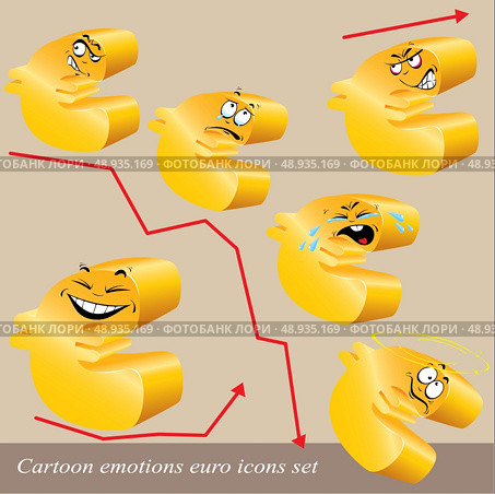 Cartoon emotions euro icon set. Стоковая иллюстрация, агентство Ingram Publishing / Фотобанк Лори