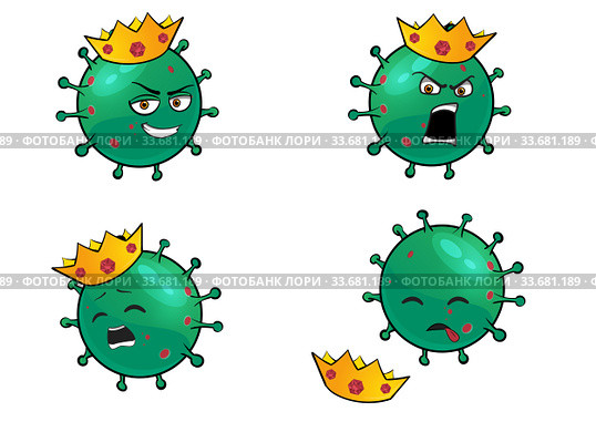 Cartoon Illustrations of the character coronavirus. Стоковая иллюстрация, иллюстратор Анастасия Филиппова / Фотобанк Лори