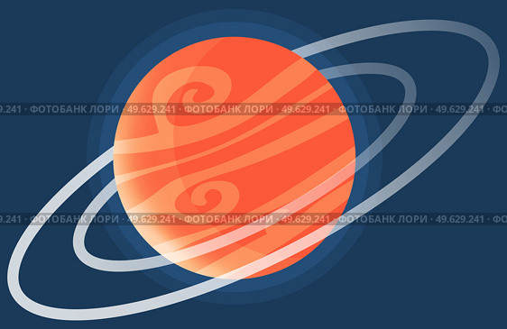 Cartoon red fantastic planet on dark blue space background. Saturn made of gases with ring of ice and dust. Sixth planet from Sun in Solar system isolated cartoon vector illustration cosmic object. Cartoon red fantastic planet on dark blue space background. Saturn made of gases with ring of ice. Стоковая иллюстрация, агентство Ingram Publishing / Фотобанк Лори