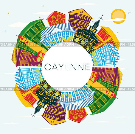 Cayenne French Guiana City Skyline with Color Buildings and Copy Space. Стоковая иллюстрация, иллюстратор Игорь Сорокин / Фотобанк Лори