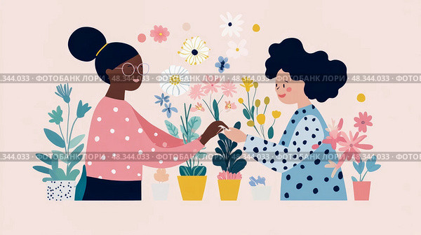 Celebrating Spring: A Blooming Friendship. Стоковое AI-изображение, AI-художник Данила Большаков / Фотобанк Лори