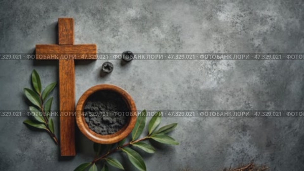 Ceremonial Preparation for Ash Wednesday With Brown Wooden Cross and Ash Bowl. Стоковое AI-видео, аниматор Sergey Grishin / Фотобанк Лори