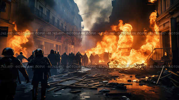 chaos riot fire ai generated. Стоковое AI-изображение, AI-художник Vectorwin / Фотобанк Лори
