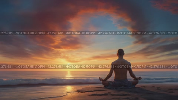 Человек медитирует на фоне заката. Стоковое AI-видео, аниматор Виктория Кольцова / Фотобанк Лори