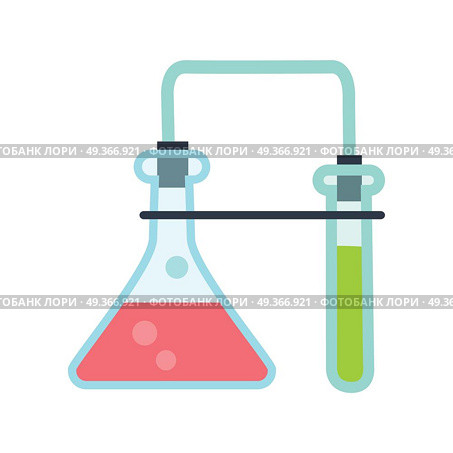 Chemical laboratory tools vector. Flat style. Lab flask connected with test tube. Chemical experiment and substance reactions. Illustration for scientific and educational concepts. Isolated on white. laboratory Glassware Illustration in Flat Style. laboratory Glassware Illustration in Flat Style. Стоковая иллюстрация, агентство Ingram Publishing / Фотобанк Лори