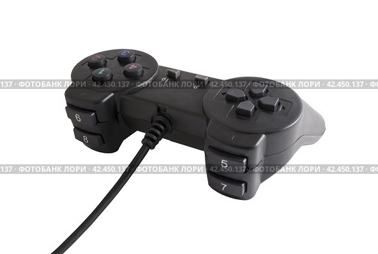 Чёрный игровой пульт на белом фоне. Video game controller on white background. Стоковое фото, фотограф Татьяна Д / Фотобанк Лори