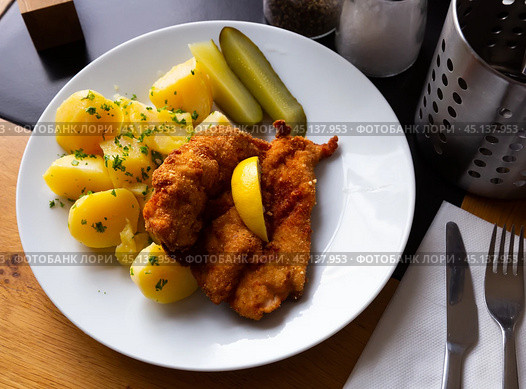 Chicken cutlet in parmesan breading. Стоковое фото, фотограф Яков Филимонов / Фотобанк Лори