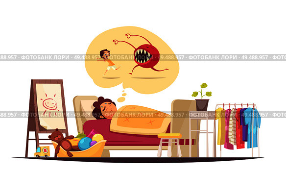 Childhood fears composition with bad dreams and monsters symbols vector illustration. Стоковая иллюстрация, агентство Ingram Publishing / Фотобанк Лори