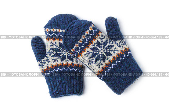Children's knitted wool gauntlets. Стоковое фото, фотограф Винокуров Александр / Фотобанк Лори