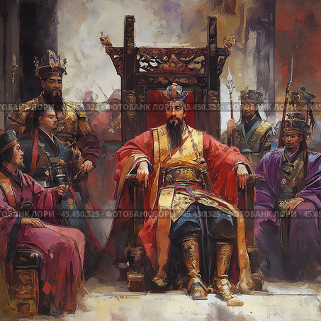 Chinese Emperor seated on a throne. Стоковое AI-изображение, AI-художник Михаил Коханчиков / Фотобанк Лори