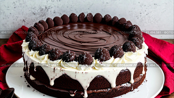 Chocolate cake with cream. Стоковое AI-изображение, AI-художник Станислав Щербак / Фотобанк Лори