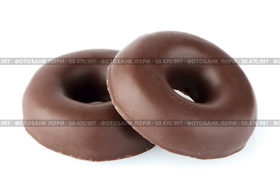 Chocolate donut cookies  on white background. Стоковое фото, агентство Ingram Publishing / Фотобанк Лори