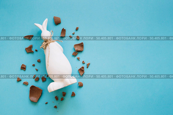 chocolate pieces around bunny statuette. Стоковое фото, агентство Ingram Publishing / Фотобанк Лори