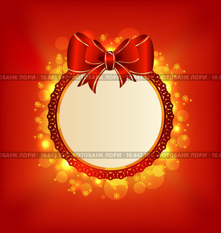 Christmas card with bow, lighting background. Стоковое фото, фотограф Oleg Tirunov / Smarterpix / Фотобанк Лори