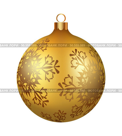 Christmas decoration golden glass ball with snowflakes ornate. Festive design element for the winter holidays, events, discounts, and sales. Vector illustration. Стоковая иллюстрация, агентство Ingram Publishing / Фотобанк Лори