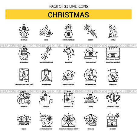 Christmas Line Icon Set - 25 Dashed Outline Style. Стоковая иллюстрация, агентство Ingram Publishing / Фотобанк Лори