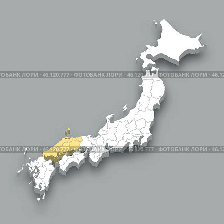 Chugoku region location within Japan map. Стоковая иллюстрация, иллюстратор Максим Гребешков / Фотобанк Лори