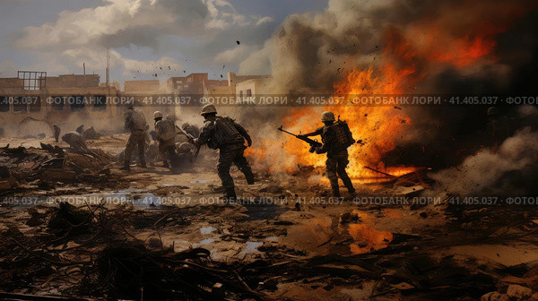 Clashes in the Gaza Strip. Стоковое AI-изображение, AI-художник Кирилл Черезов / Фотобанк Лори
