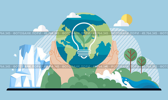Clean city vector illustration. It goes beyond individual actions and involves collaboration between government, businesses, and citizens Through collective efforts, city works towards common goal. Clean city. It recognizes finite nature of natural resources and takes proactive measures to protect and preserve them. Стоковая иллюстрация, агентство Ingram Publishing / Фотобанк Лори