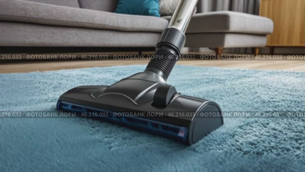 Cleaning blue carpet with vacuum cleaner at home. Living space. Professional Vacuuming a Soft Rug in Apartment. Modern Stylish Living Room Space Background. Clean Sweep. House work. Cleaning Service. Стоковое AI-видео, аниматор Марина Демидюк / Фотобанк Лори