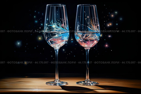 Clear Two glasses sparkle. Generate Ai. Стоковое AI-изображение, AI-художник Иван Рябоконь / Фотобанк Лори