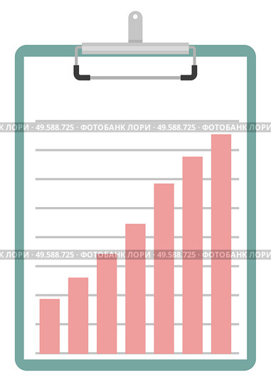 Clipboard with information in visual representation vector, infochart with growing tables. Paper document presentation of success and business achievement. Infographics on Paper Stats and Report on Project. Стоковая иллюстрация, агентство Ingram Publishing / Фотобанк Лори