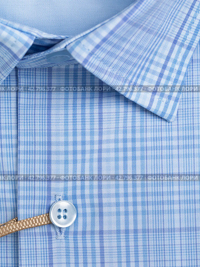 Close-up of a button placket on a plaid shirt with blue undertones. Стоковое фото, фотограф Сергей Чайко / Фотобанк Лори