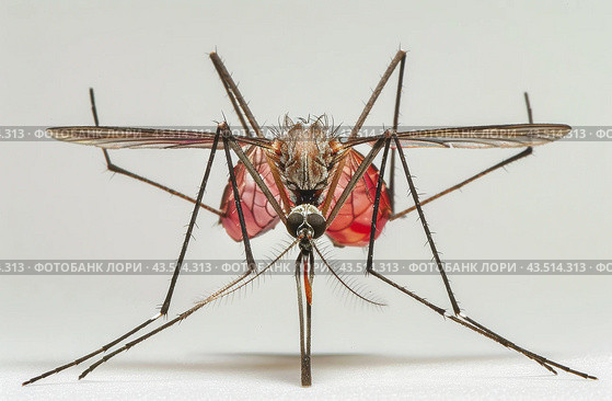 Close-Up of a Mosquito With Blood-Filled Abdomen. Стоковое AI-изображение, AI-художник Юлия Гапеенко / Фотобанк Лори