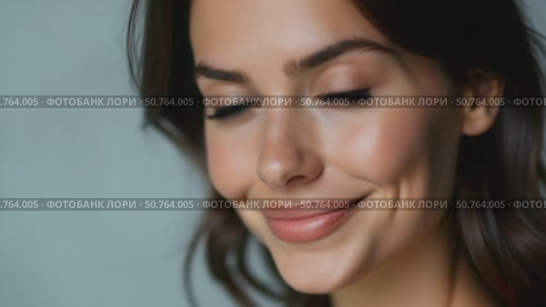Close-up of a Woman With Stunning Blue Eyes Against a Soft Grey Background; a Nod to Beauty Salons and Skincare Brands. Стоковое AI-видео, аниматор Sergey Grishin / Фотобанк Лори