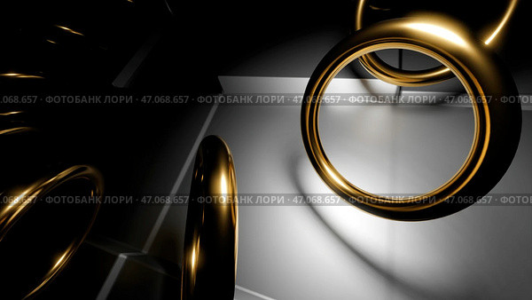Close up of flying metal rings in a circle trajectory. Стоковая иллюстрация, иллюстратор David Kashakhi / Фотобанк Лори
