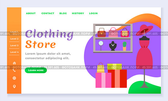 Clothing store for woman with handbag and dress on dummy, jewelry accessories on shelf. Web fashion boutique online for purchasing. Website or webpage template, landing page flat style vector. Boutique with Jewelery and Clothes Online Vector. Стоковая иллюстрация, агентство Ingram Publishing / Фотобанк Лори