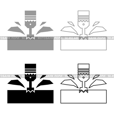 CNC milling machine material metalworking cutter plunger metalwork industry lathe plunge power tool technology tooling carving shavings set icon grey black color vector illustration image simple solid fill outline contour line thin flat style. CNC milling machine material metalworking cutter plunger metalwork industry lathe plunge power tool technology tooling carving shavings set icon grey black color vector illustration image solid fill outline contour line thin flat style. Стоковая иллюстрация, агентство Ingram Publishing / Фотобанк Лори