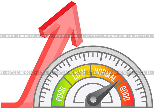 Color scale with arrow from red to green and caliber of emotions. Measuring device icon sign tachometer, speedometer, indicators. Colorful infographic gauge element from bad to good, success scale. Color scale with arrow from red to green and caliber of emotions. Measuring device sign tachometer. Стоковая иллюстрация, агентство Ingram Publishing / Фотобанк Лори