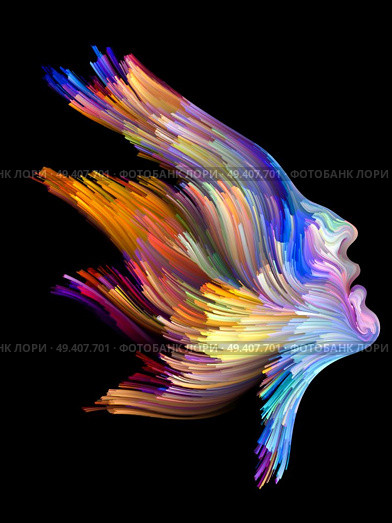 Color Thinking series. Female profile executed with vibrant paint on subject of creativity, imagination, spirituality and art. Стоковое фото, агентство Ingram Publishing / Фотобанк Лори