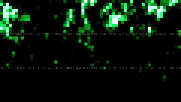 Colored pixels move in stream in computer animated background. Стоковая иллюстрация, иллюстратор David Kashakhi / Фотобанк Лори