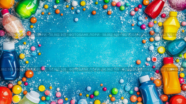 Colorful Confection: A Festive Array of Sweet Spheres and Refreshment Bottles for Holiday Decoration. Стоковое AI-изображение, AI-художник Данила Большаков / Фотобанк Лори