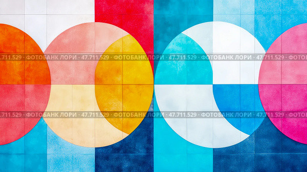 Colorful Overlapping Circles on a Square Grid, Design for contemporary art projects. Стоковое AI-изображение, AI-художник Данила Большаков / Фотобанк Лори