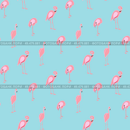 Colorful pink flamingo isolated on blue background. Seamless pattern. Vector Illustration. EPS10. Colorful pink flamingo isolated on blue background. Seamless pat. Стоковая иллюстрация, агентство Ingram Publishing / Фотобанк Лори