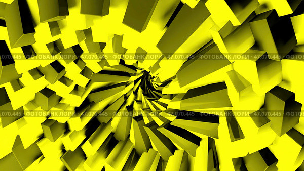 Colorful spinning whirl of tornado of rectangular particles. Стоковая иллюстрация, иллюстратор David Kashakhi / Фотобанк Лори