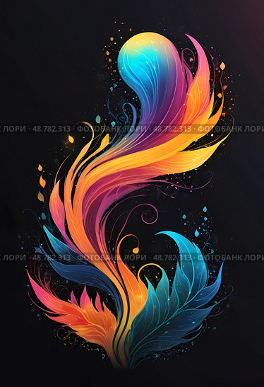 Colorful swirls and elegant flourishes intertwine in a captivating pattern, set against a deep black background. The vivid hues blend seamlessly, inspiring wonder and creativity Generative AI. Стоковое AI-изображение, AI-художник Юлия Петровская / Фотобанк Лори