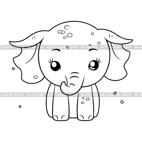 Coloring Page Outline Of Cute Baby Elephant Vector Illustration. Стоковая иллюстрация, агентство Ingram Publishing / Фотобанк Лори