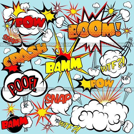 Comic speech bubbles set with bombs and explosions signs vector illustration. Comic Speech Bubbles. Стоковая иллюстрация, агентство Ingram Publishing / Фотобанк Лори