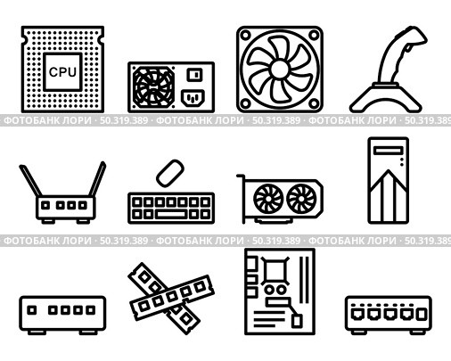Computer Icon Set. Editable Bold Outline Design. Vector Illustration. Стоковая иллюстрация, агентство Ingram Publishing / Фотобанк Лори