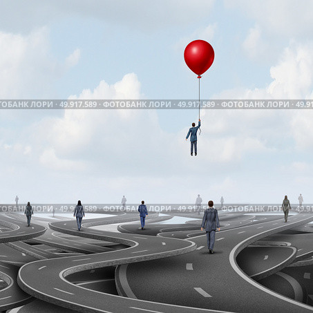 Concept of business leadership as people on a road walking on pathways as a symbol for new strategic thinking with 3D illustration elements. Стоковое фото, агентство Ingram Publishing / Фотобанк Лори